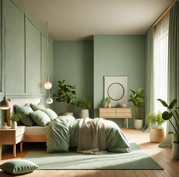 Kamar Tidur yang Tenang dengan Hijau