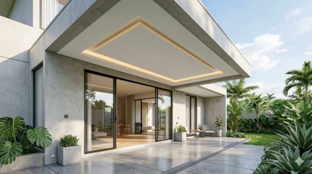 model dak teras beton dengan atap gypsum modern