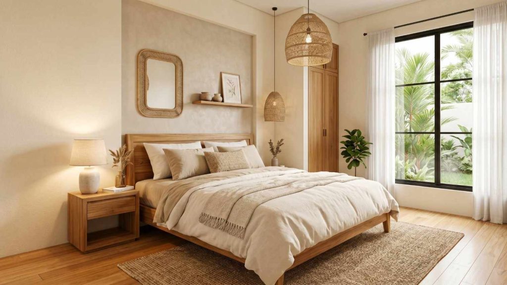 kombinasi warna kamar cream dan beige muda