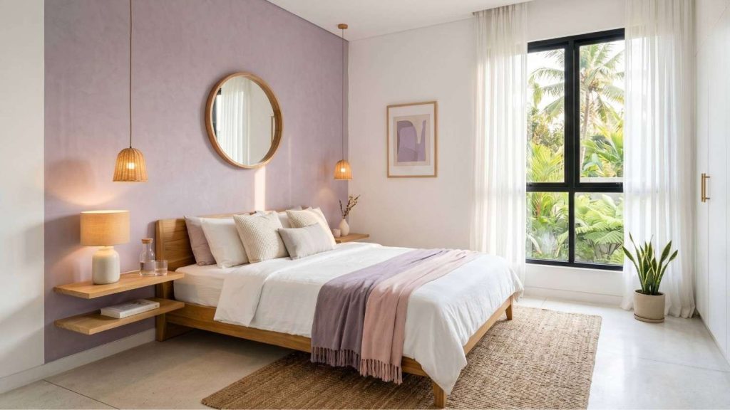warna kamar tidur putih dan ungu lavender