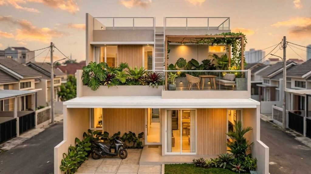 contoh rumah minimalis 2 lantai dengan rooftop