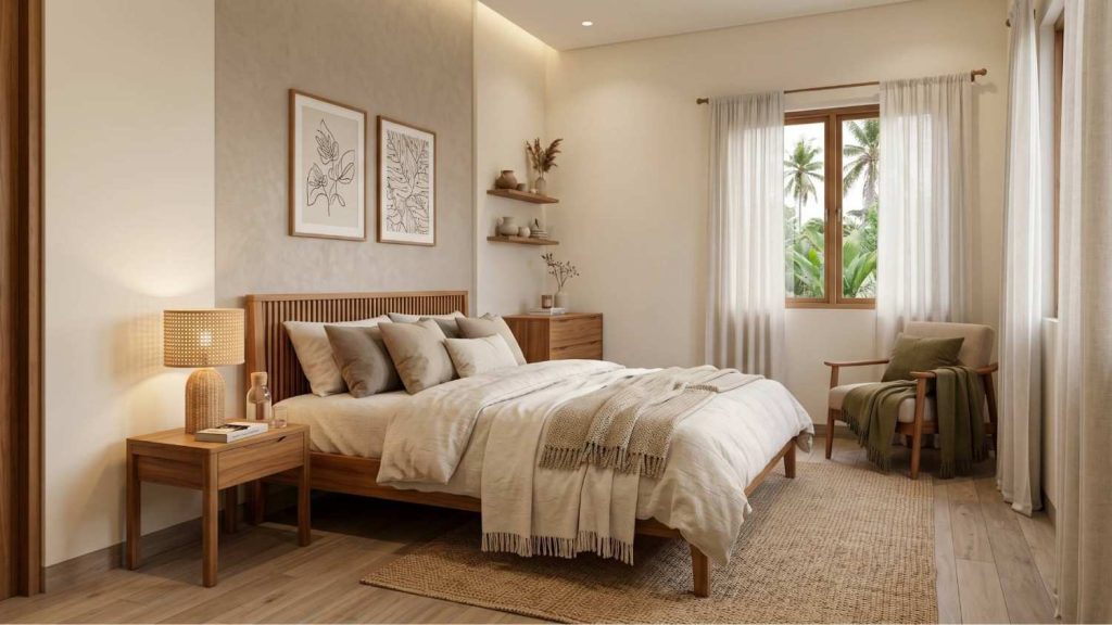 kombinasi 2 warna kamar tidur yang lembut