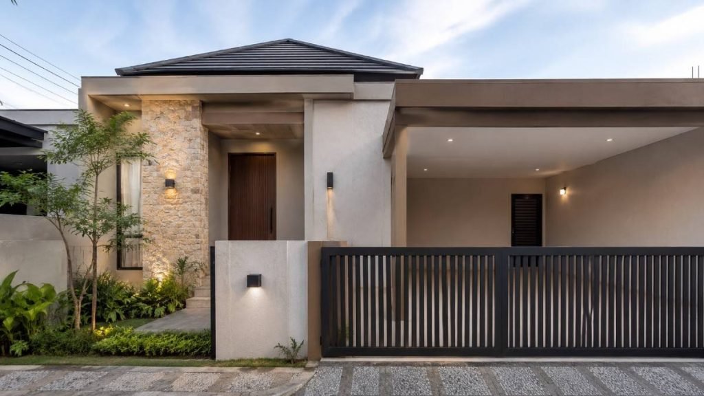 fasad rumah minimalis dengan batu alam