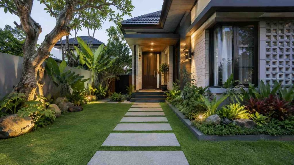 model halaman depan dengan stepping stone