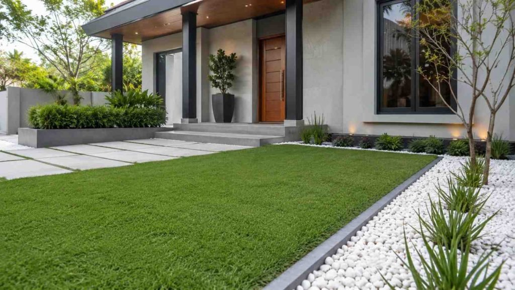model halaman depan rumah dengan rumput