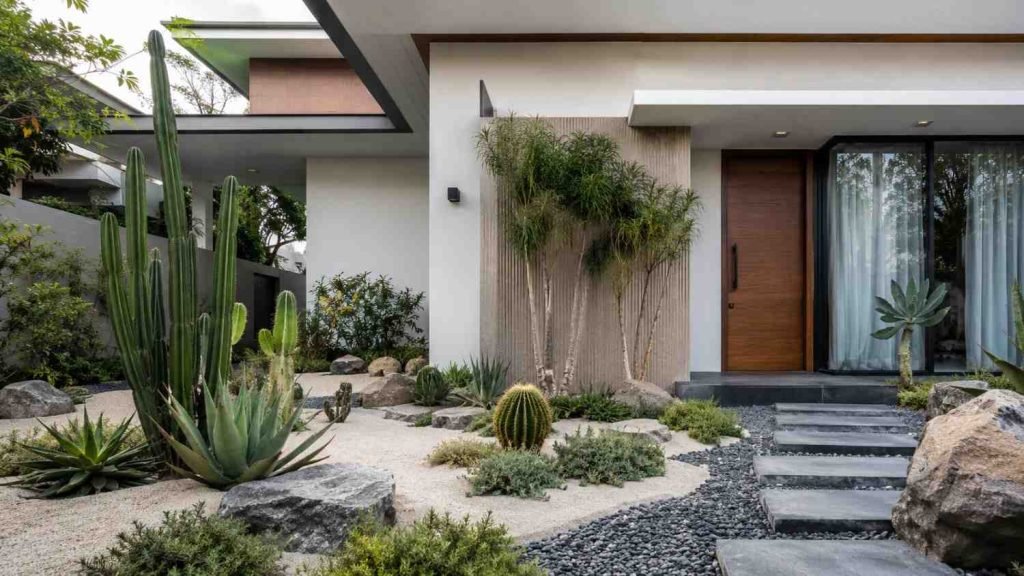 desain halaman depan rumah dengan taman kering