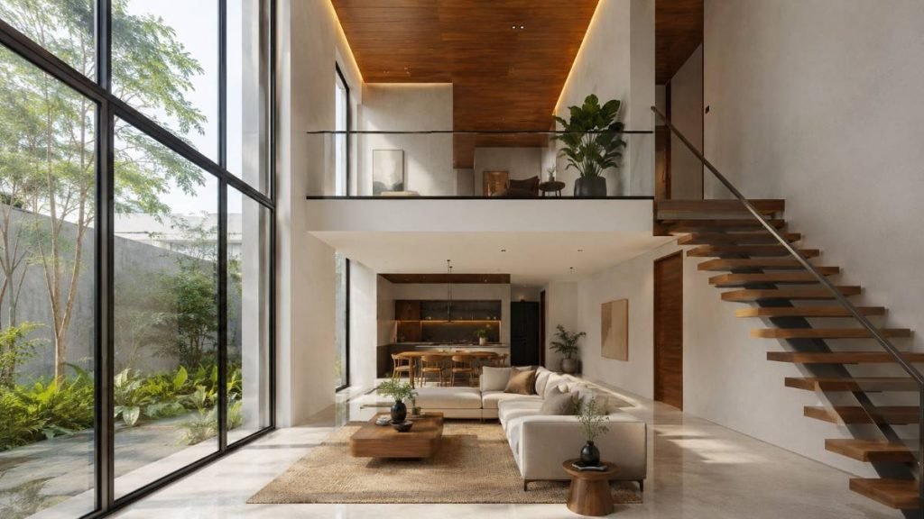 model rumah mezzanine dengan plafon tinggi