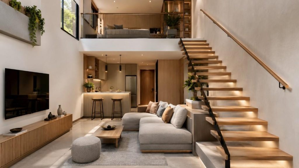 model rumah mezzanine dengan tangga floating